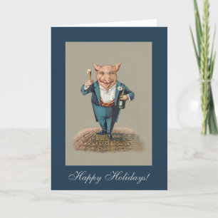Cartes Pour Fêtes Annuelles Funny Partying Pig - Cute Animal Holiday/Christmas