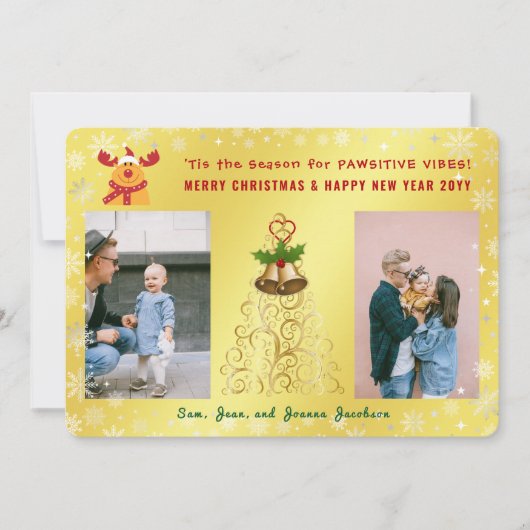 Cartes Pour Fêtes Annuelles Funny Pawsitive Rudolph Photos Lettre mignonne Or (Devant)