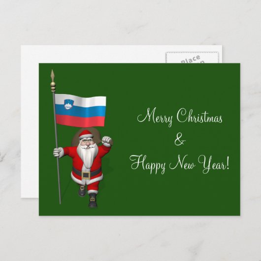 Cartes Pour Fêtes Annuelles Funny Père Noël Avec L'Ensigne De Slovénie (Devant / Derrière)