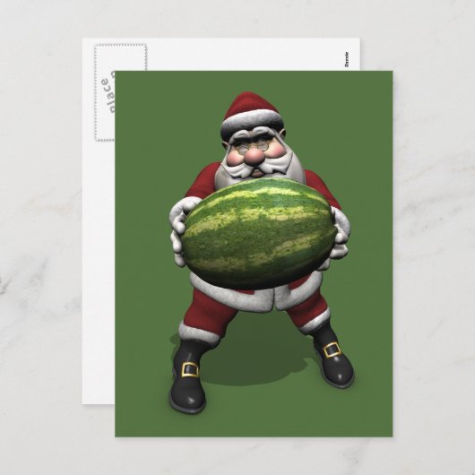 Cartes Pour Fêtes Annuelles Funny Père Noël Avec Melon Géant (Devant / Derrière)