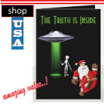 Cartes Pour Fêtes Annuelles Funny Père Noël exécutant UFO<br><div class="desc">Père Noël court d'aliens. Très drôle. Super carte pour votre prochaine fête de Noël. Ouf. #ufo,  #alieninvasion,  #funnysanta, </div>