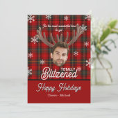 Cartes Pour Fêtes Annuelles Funny Photo Face Blitzened Sarcastic Christmas (Debout devant)