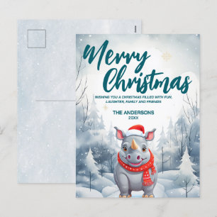 Cartes Pour Fêtes Annuelles Funny Rhino Merry Xmas arbre de neige Fête