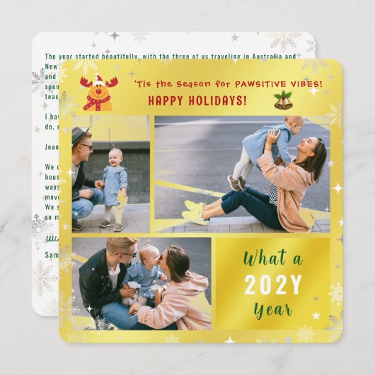 Cartes Pour Fêtes Annuelles Funny Rudolph mignon Joyeuses fêtes Golden 3 Photo (Devant / Derrière)