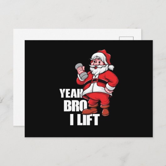 Cartes Pour Fêtes Annuelles Funny Santa Claus Ouais Bro Lift Exercice d'entraî (Devant / Derrière)
