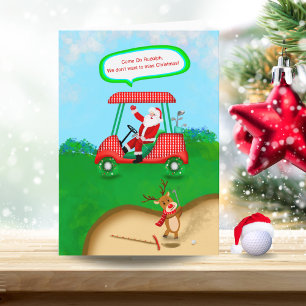 Cartes Pour Fêtes Annuelles Funny Santa With Rudolph Playing Golf Xmas Bunker 