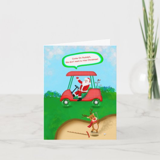 Cartes Pour Fêtes Annuelles Funny Santa With Rudolph Playing Golf Xmas Bunker (Devant)