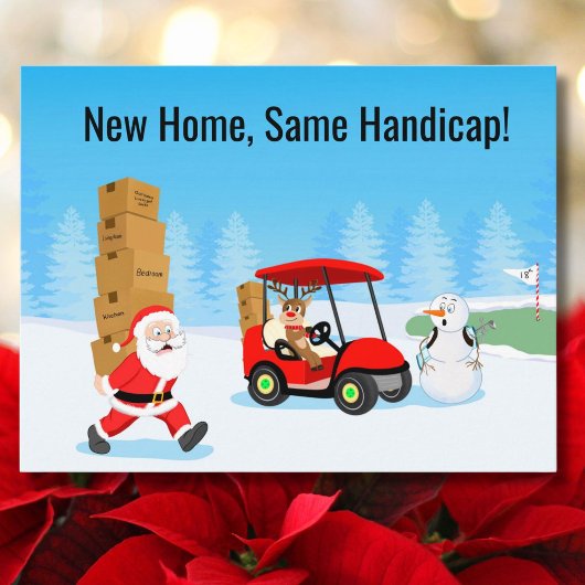 Cartes Pour Fêtes Annuelles Funny Santa's Moving Boxes on Snowy Golf Course