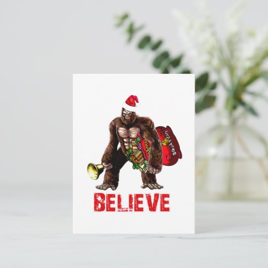 Cartes Pour Fêtes Annuelles Funny Sasquatch Santa Claus Design de Noël (Debout devant)