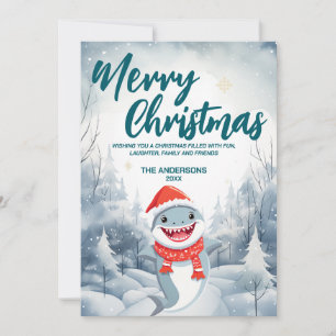 Cartes Pour Fêtes Annuelles Funny Shark Joyeux sapin neige Fête