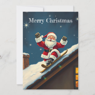 Cartes Pour Fêtes Annuelles Funny Ski Rouge Joyeux Noël Père Noël