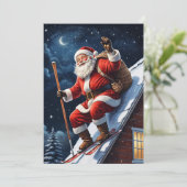 Cartes Pour Fêtes Annuelles Funny Ski Rouge Noël Père Noël (Debout devant)