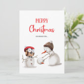 Cartes Pour Fêtes Annuelles Funny Snowman Owl Joyeux Noël (Debout devant)