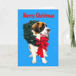 Cartes Pour Fêtes Annuelles Funny St Bernard dog with Christmas wreath card