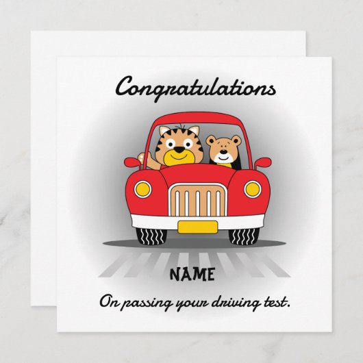 Cartes Pour Fêtes Annuelles Funny tiger bear driving test congratulations card (Devant / Derrière)