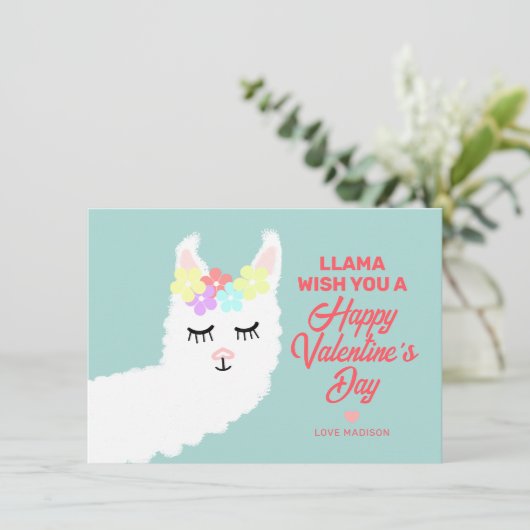 Cartes Pour Fêtes Annuelles Funny Valentines Day Llama Pun Kids Classe (Debout devant)