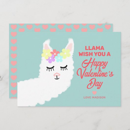 Cartes Pour Fêtes Annuelles Funny Valentines Day Llama Pun Kids Classe (Devant / Derrière)