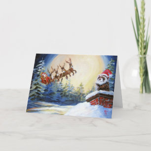 Cartes Pour Fêtes Annuelles Furet et Père Noël avec traîneau
