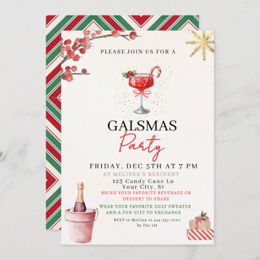 Cartes Pour Fêtes Annuelles Gal Christmas Party Invite (Devant / Derrière)