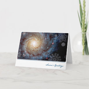 Cartes Pour Fêtes Annuelles Galaxie spirale avec flocons de neige - Télescope 
