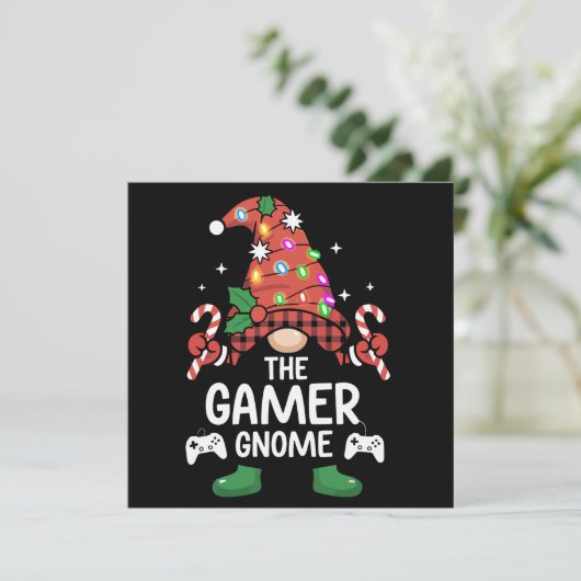 Cartes Pour Fêtes Annuelles Gamer Gnome Buffalo Plaid Matching Family Xmas (Debout devant)
