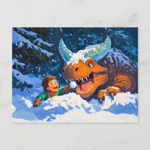 Cartes Pour Fêtes Annuelles Garçon anime jouant avec un dinosaure par jour de