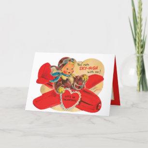 Cartes Pour Fêtes Annuelles garçon avion Saint-Valentin rétro vintage ajouter