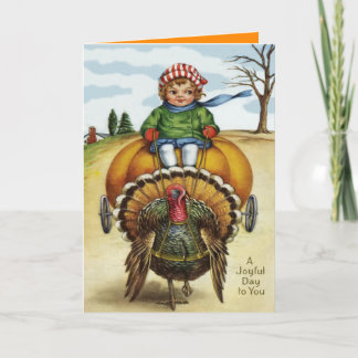 Cartes Pour Fêtes Annuelles Garçon de dinde de Thanksgiving chevauchant une ci
