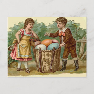 Cartes Pour Fêtes Annuelles Garçon et fille avec Boulet de Pâques plein d'oeuf