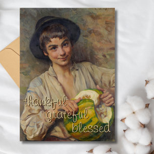 Cartes Pour Fêtes Annuelles Garçon Italien Reconnaissant et Bénis avec Citroui