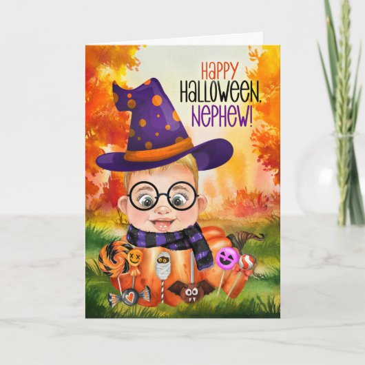 Cartes Pour Fêtes Annuelles Garçon sorcier petit neveu citrouille pour Hallowe (Devant)