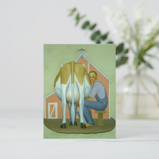 Cartes Pour Fêtes Annuelles Garçon trayant une vache par Grant Wood (Debout devant)