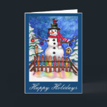 Cartes Pour Fêtes Annuelles Garden Snowman<br><div class="desc">Couleur d'eau originale de Sandra Gale d'un heureux bonhomme de neige dans un jardin d'hiver couvert de neige. Un design idéal pour les jardiniers,  les enfants,  les mamans et tous ceux qui aiment les bonhommes de neige et les scènes de jardin de campagne.</div>