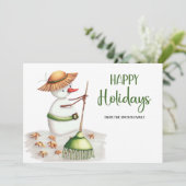 Cartes Pour Fêtes Annuelles Gardener Snowman Joyeuses vacances Noël (Debout devant)