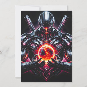 Cartes Pour Fêtes Annuelles Gardien Cosmique Cybernétique Abstrait Robot Futur