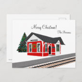 Cartes Pour Fêtes Annuelles Gare de chemin de fer Joyeux Noël Fêtes (Devant / Derrière)