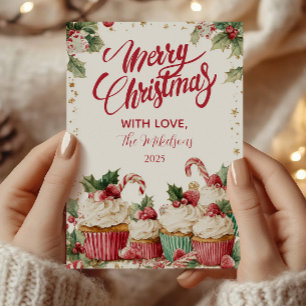 Cartes Pour Fêtes Annuelles Gâteau Cupcake Festif à la Canne de Bonbon
