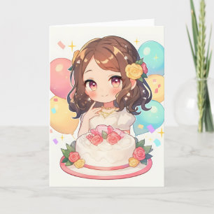Cartes Pour Fêtes Annuelles Gâteau d'anniversaire de la fille Anime