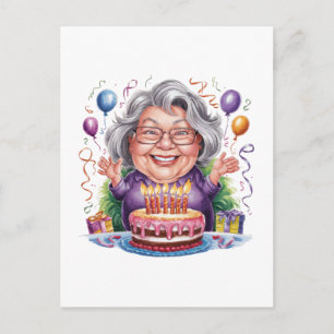 Cartes Pour Fêtes Annuelles Gâteau d'anniversaire d'une vieille dame excitée A