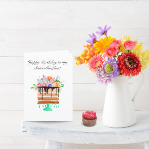 Cartes Pour Fêtes Annuelles Gâteau d'anniversaire floral aquarelle belle-sœur
