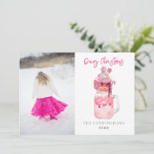 Cartes Pour Fêtes Annuelles Gâteau de Noël laitier rose Milkshake (Debout devant)