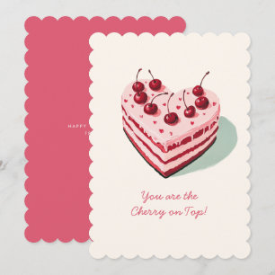 Cartes Pour Fêtes Annuelles Gâteau en forme de cœur mignon avec cerise sur le 