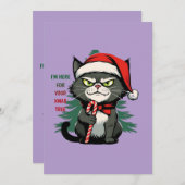 Cartes Pour Fêtes Annuelles Gato travieso navideño con gorro y bastón (Devant / Derrière)