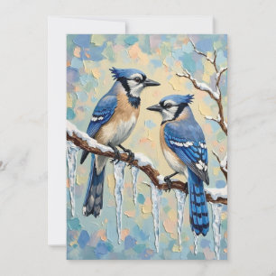 Cartes Pour Fêtes Annuelles Geais bleus vintage sur branche de glaçon Art de N