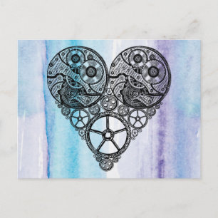 Cartes Pour Fêtes Annuelles Gear Steampunk Valentine Heart Watercolor Mariage