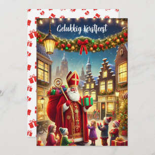 Cartes Pour Fêtes Annuelles "Gelukkig Kerstfeest" Noël néerlandais Vintage