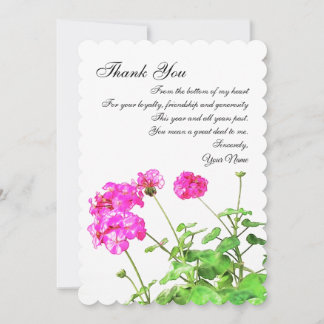 Cartes Pour Fêtes Annuelles Geraniums, Merci Note Pour Les Clients