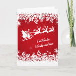 Cartes Pour Fêtes Annuelles German Christmas<br><div class="desc">Blanche wflakes,  Santa Claus with his sleigh and reindeer on a red wintry background. The German text in front says : Merry Christmas. Inside à German too : Merry Christmas and a happy New Year.</div>