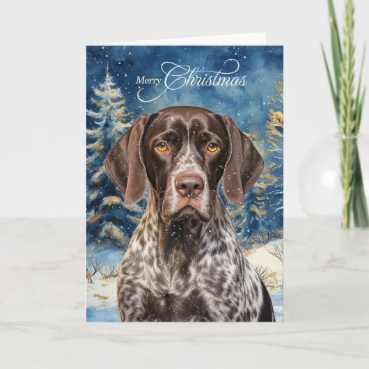 Cartes Pour Fêtes Annuelles German Shorthair Pointer Dog Forest Christmas (Devant)