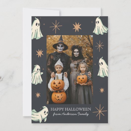 Cartes Pour Fêtes Annuelles Ghost Halloween Spooktacular Photo de famille (Devant)